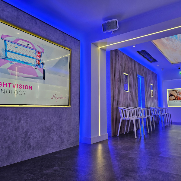 Void Acoustics Cyclone 55 speaker installation providing audio coverage throughout Q-TAN
