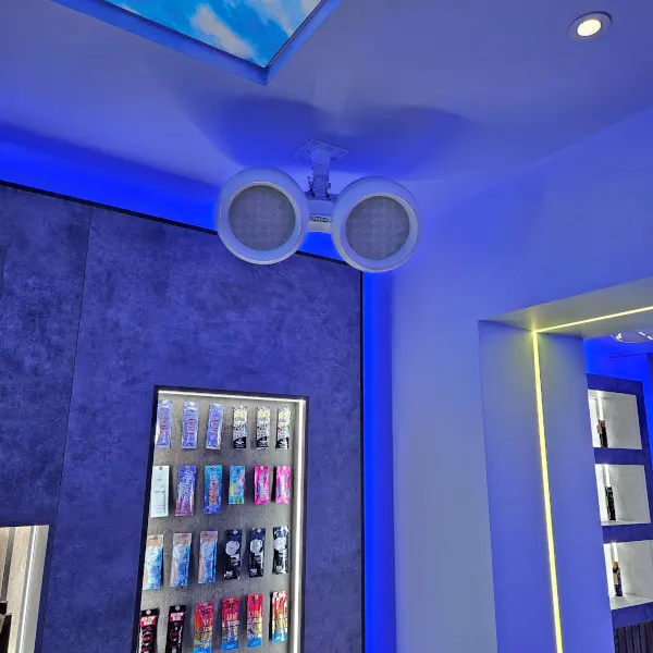 Audioserv audio installation of VOID speaker system at Q-Tan Tanning Salon in Newcastle