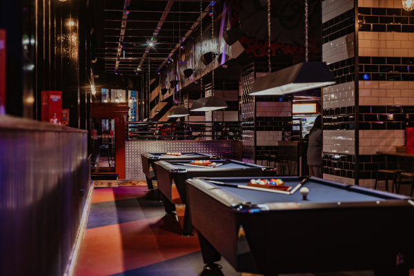 Roxy Lanes professional audio installation with loudspeakers covering the entertainment areas