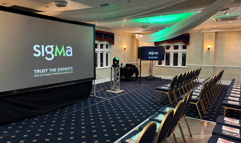 Panasonic laser projector and fast fold screen used for the sigma conference 2025