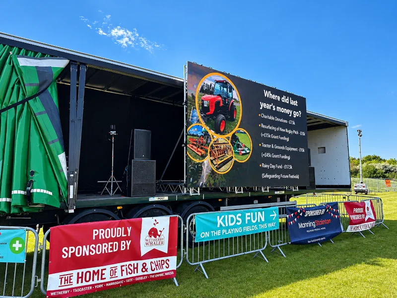 6m x 3m outdoor LED video wall installed by Audioserv on a trailer at Wetherby Beer Festival 2026
