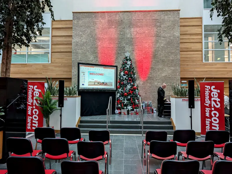 Sound and Lighting for Jet2 event supplied by Audioserv in Leeds